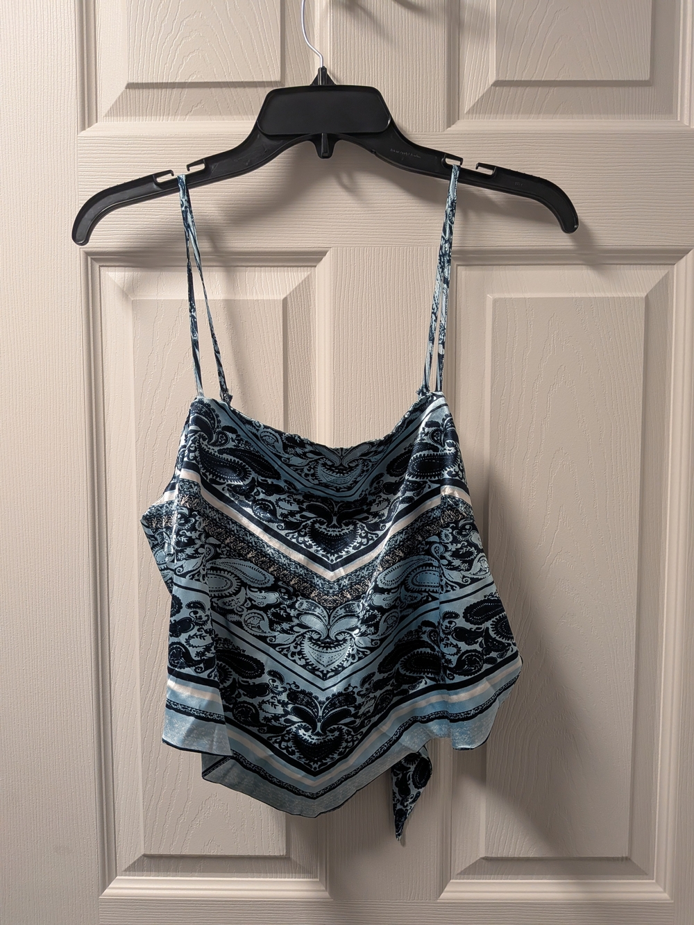 Blue Paisley Satin Handkerchief Cami Top - Tie Back
